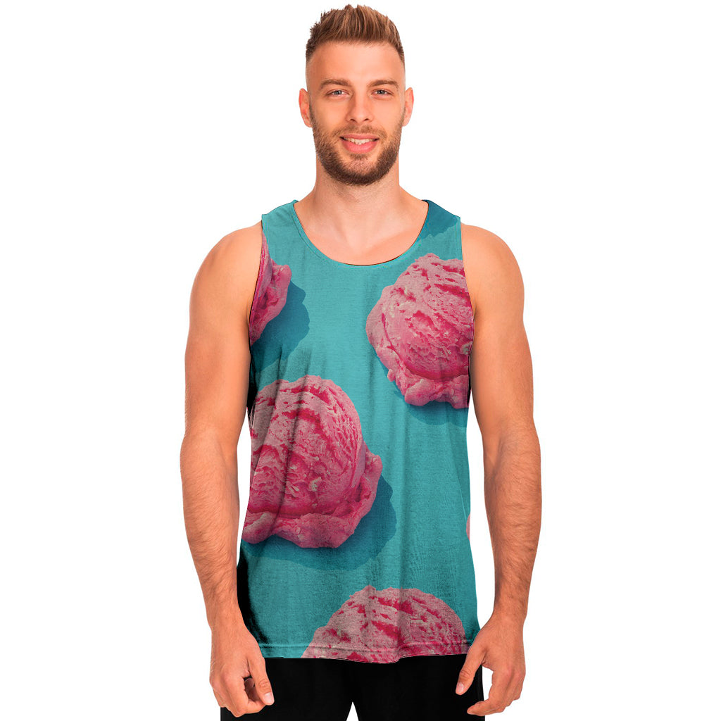 Pink Strawberry Ice Cream Print Men's Tank Top