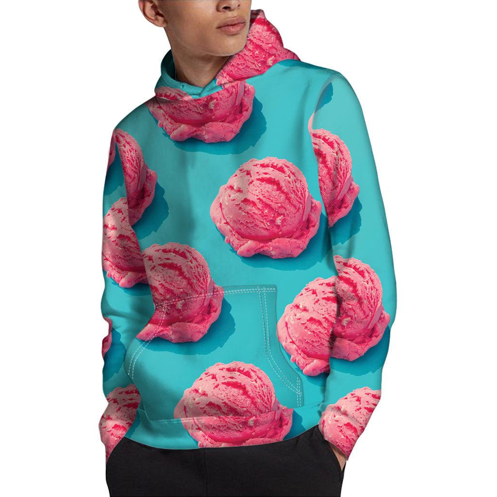 Pink Strawberry Ice Cream Print Pullover Hoodie