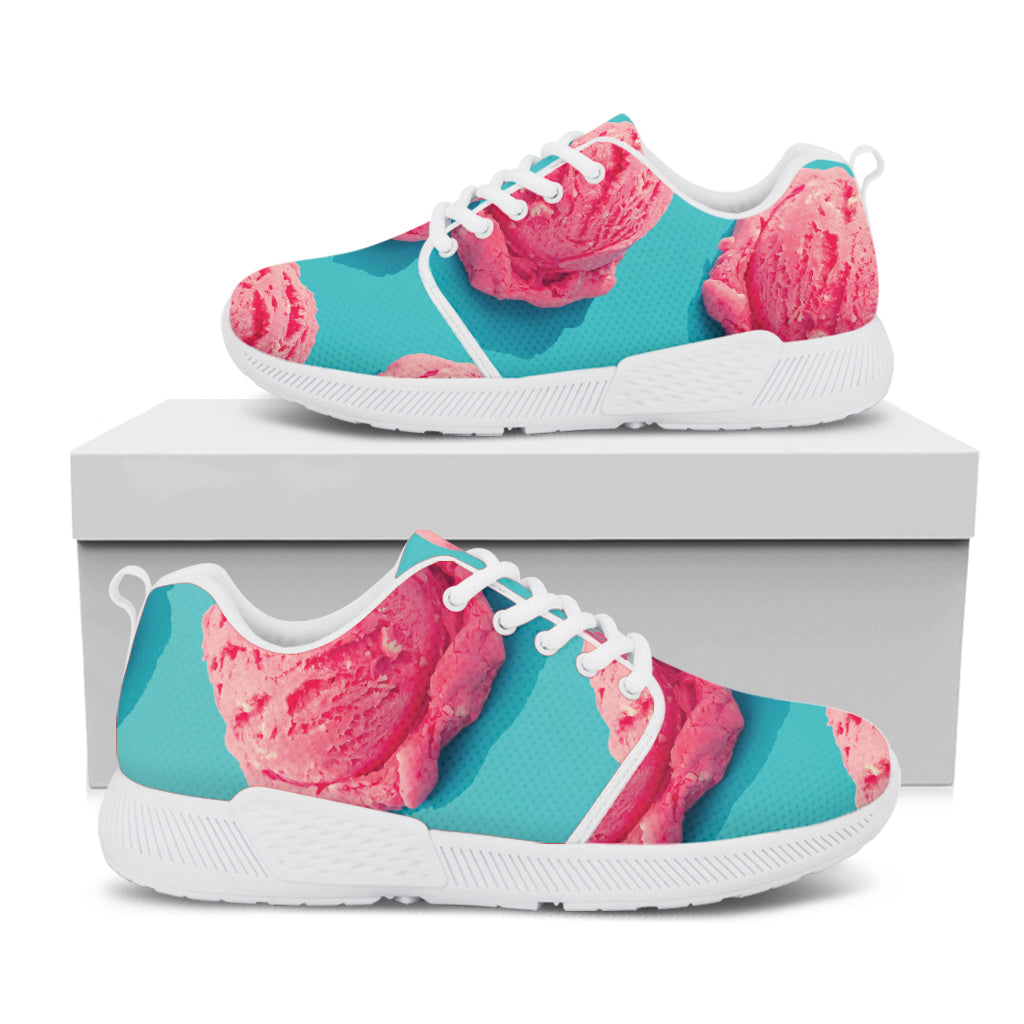 Pink Strawberry Ice Cream Print White Athletic Shoes