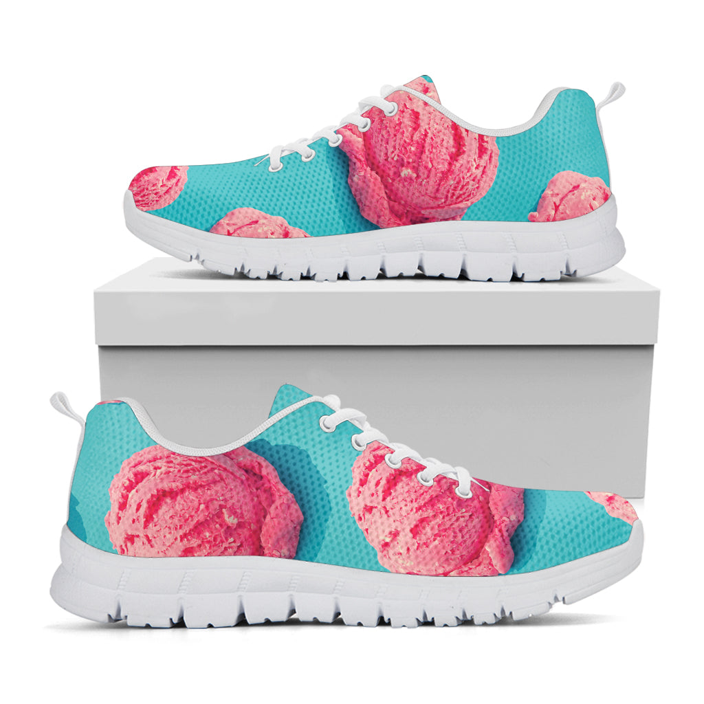 Pink Strawberry Ice Cream Print White Sneakers