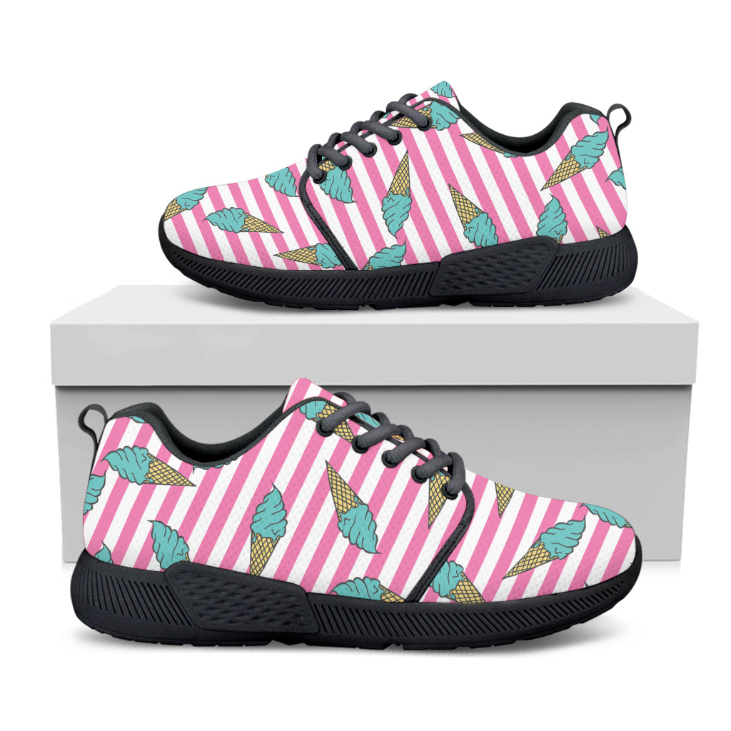 Pink Striped Ice Cream Pattern Print Black Athletic Shoes