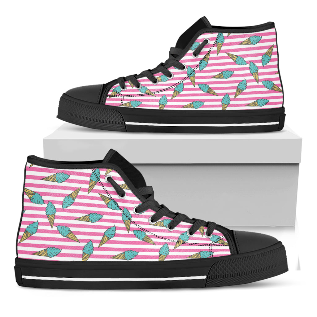 Pink Striped Ice Cream Pattern Print Black High Top Shoes