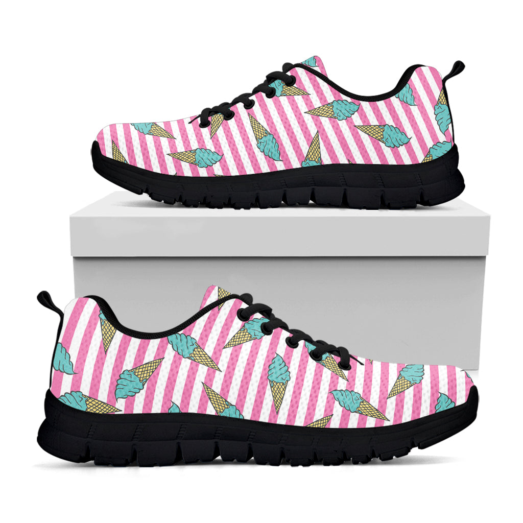 Pink Striped Ice Cream Pattern Print Black Sneakers