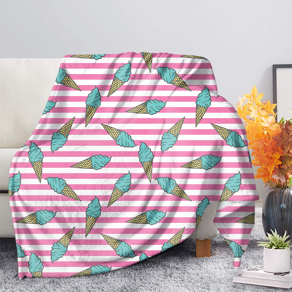 Pink Striped Ice Cream Pattern Print Blanket