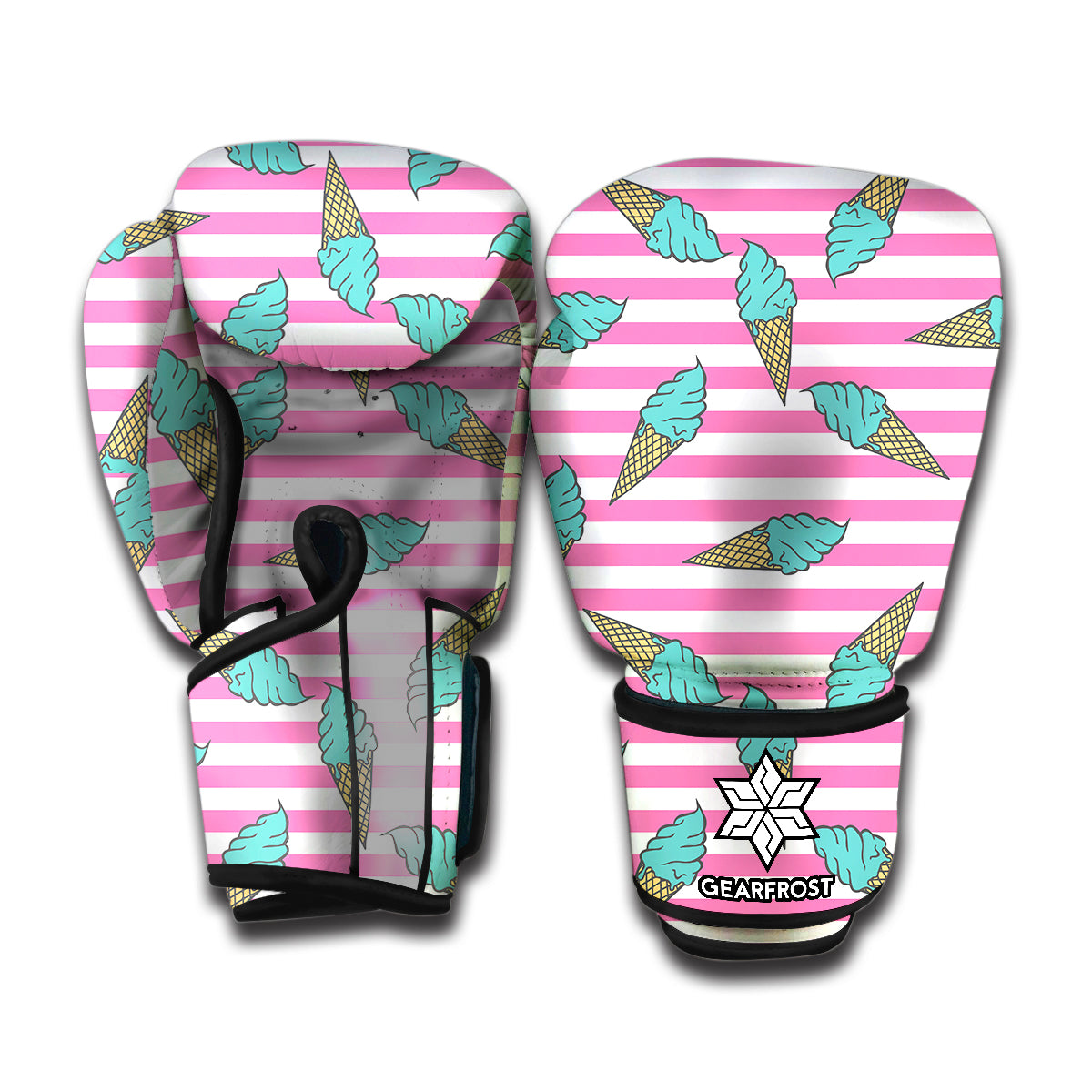 Pink Striped Ice Cream Pattern Print Boxing Gloves