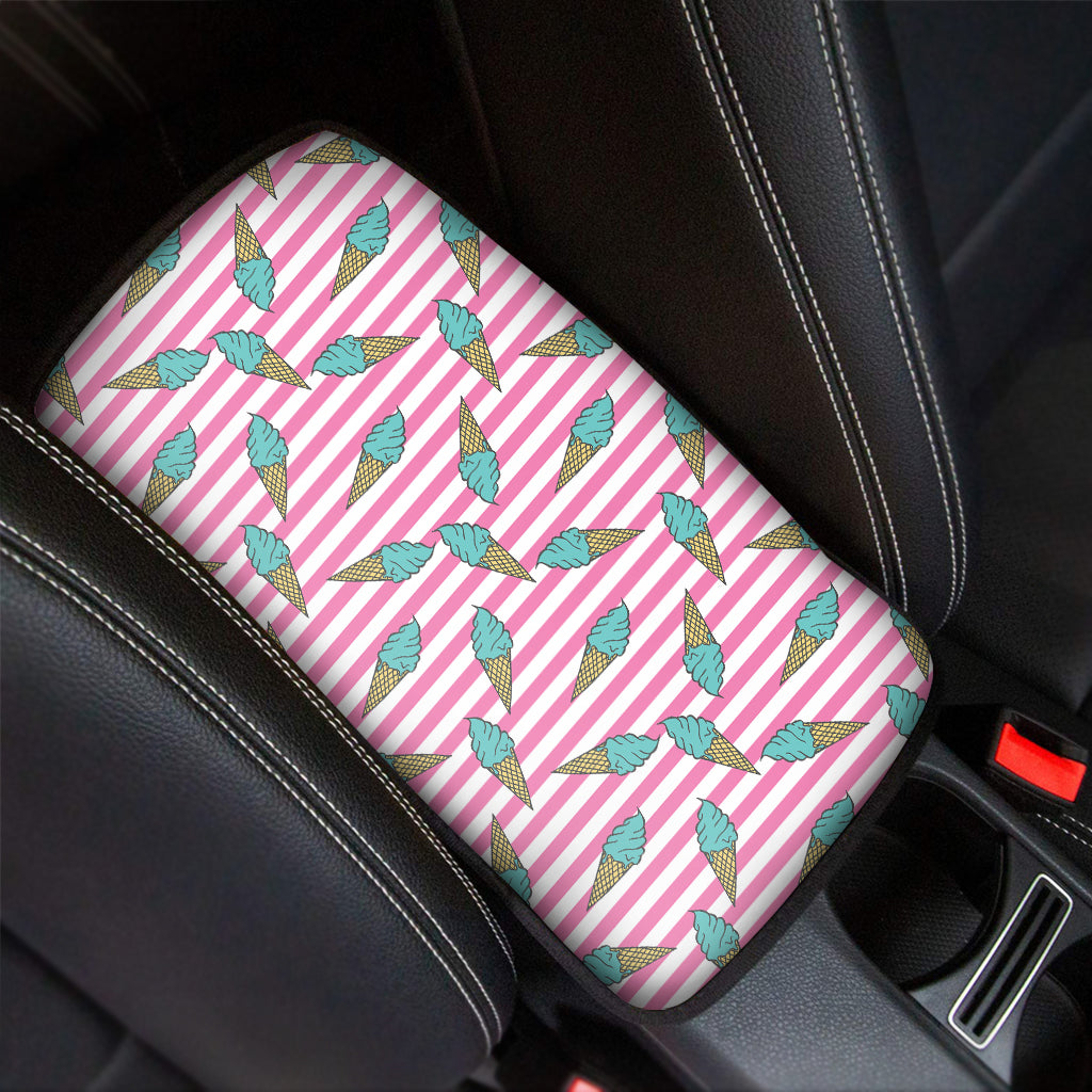 Pink Striped Ice Cream Pattern Print Car Center Console Cover