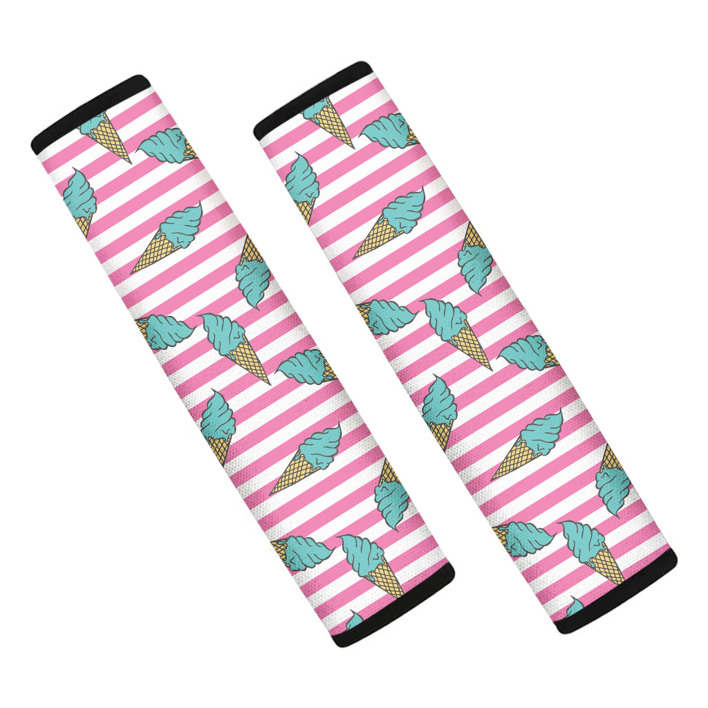 Pink Striped Ice Cream Pattern Print Car Seat Belt Covers