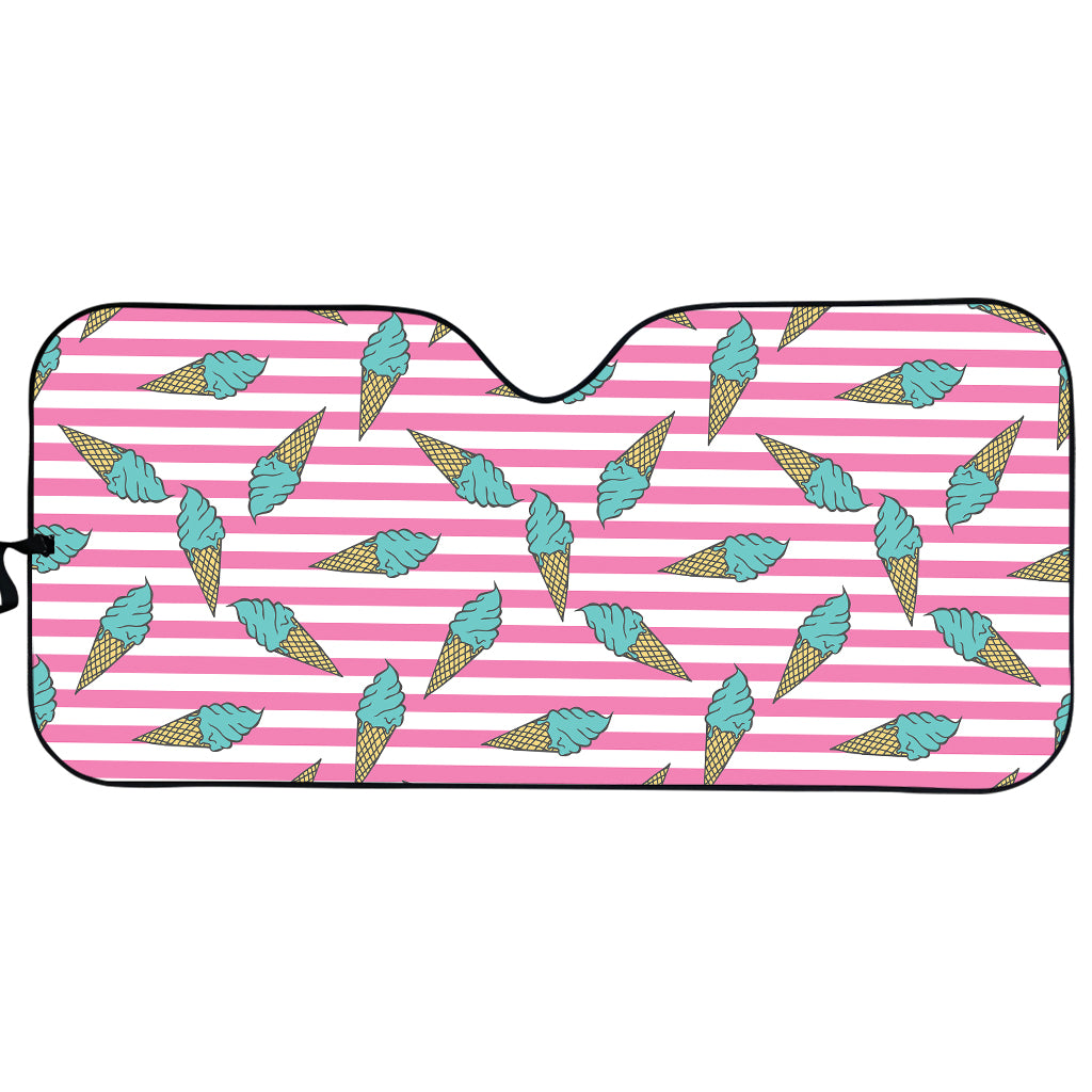 Pink Striped Ice Cream Pattern Print Car Sun Shade