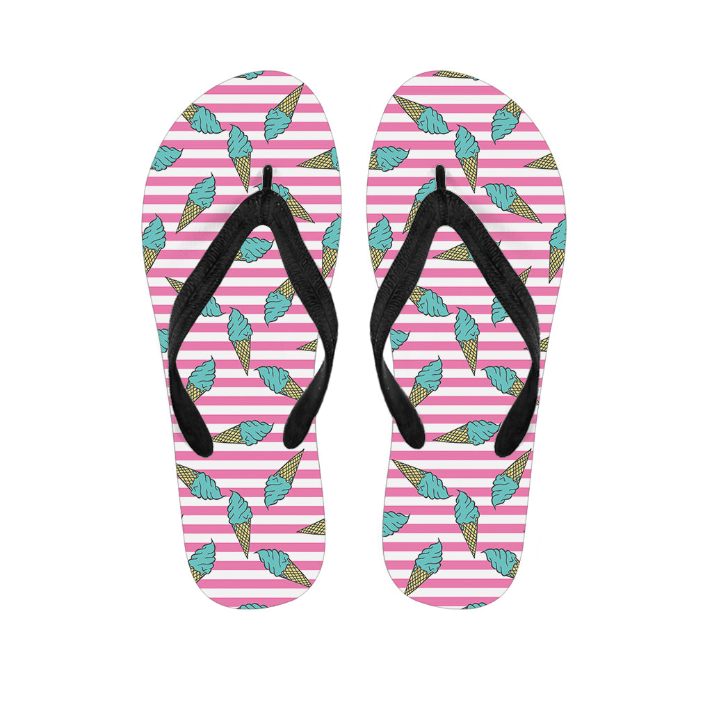 Pink Striped Ice Cream Pattern Print Flip Flops