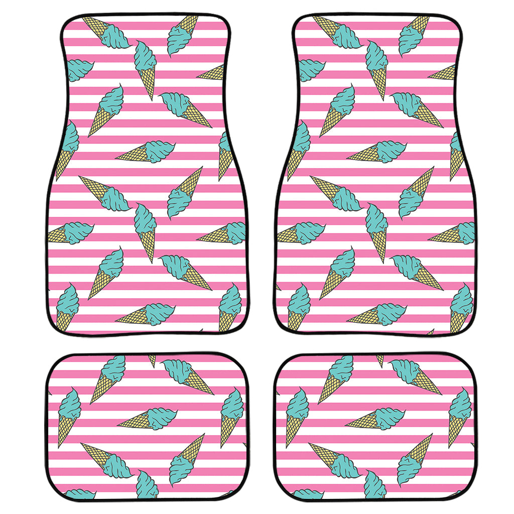 Pink Striped Ice Cream Pattern Print Front and Back Car Floor Mats