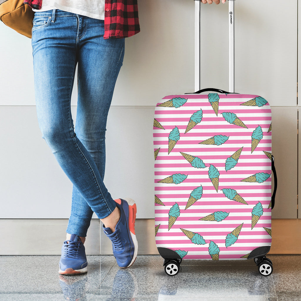 Pink Striped Ice Cream Pattern Print Luggage Cover