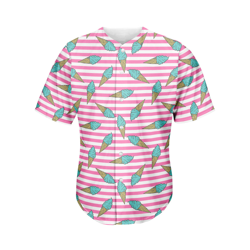 Pink Striped Ice Cream Pattern Print Men's Baseball Jersey