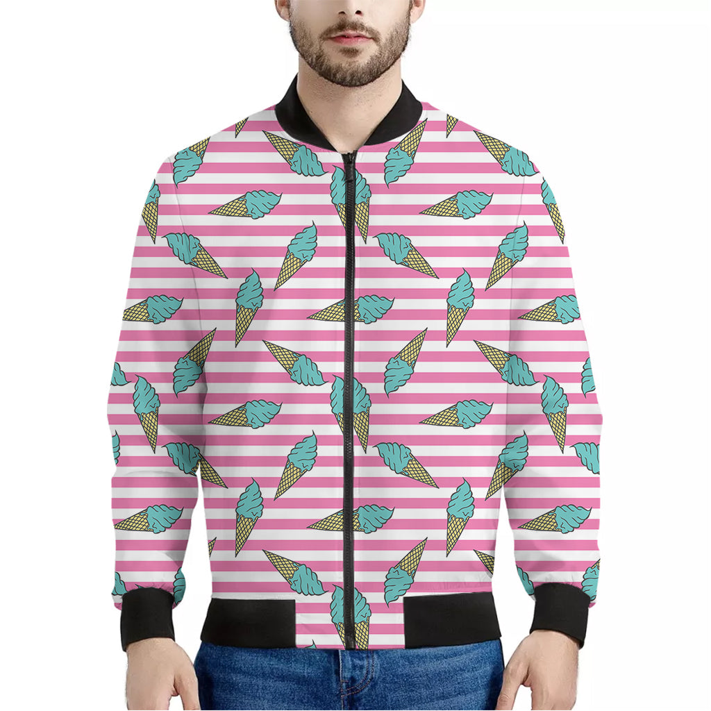 Pink Striped Ice Cream Pattern Print Men's Bomber Jacket