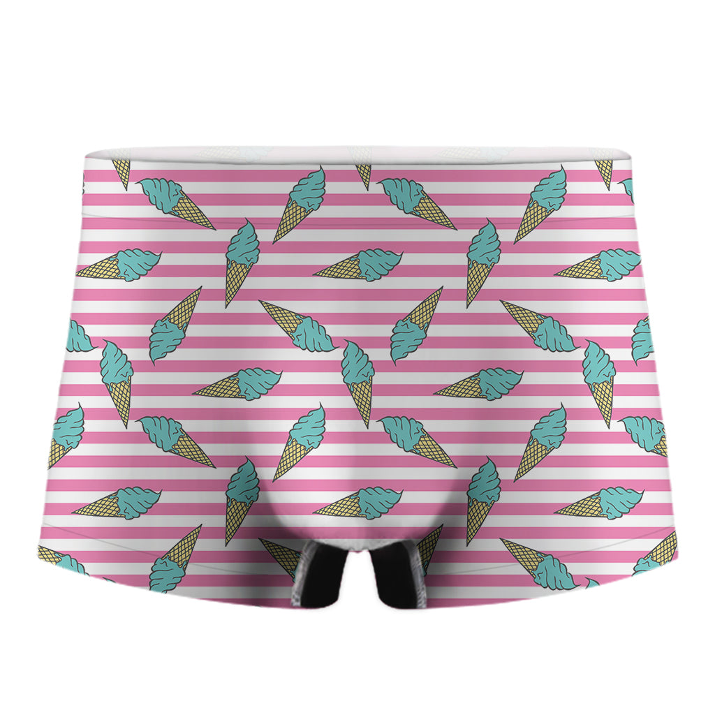 Pink Striped Ice Cream Pattern Print Men's Boxer Briefs