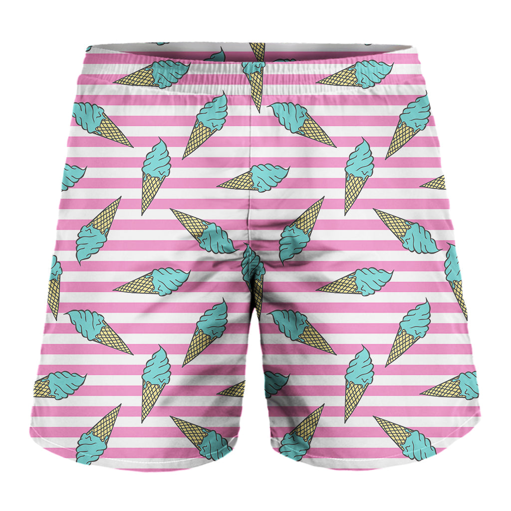 Pink Striped Ice Cream Pattern Print Men's Shorts