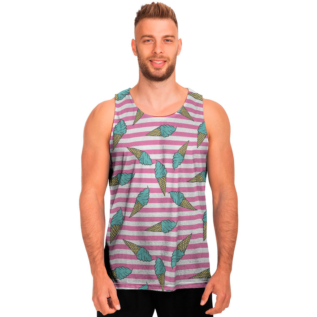 Pink Striped Ice Cream Pattern Print Men's Tank Top