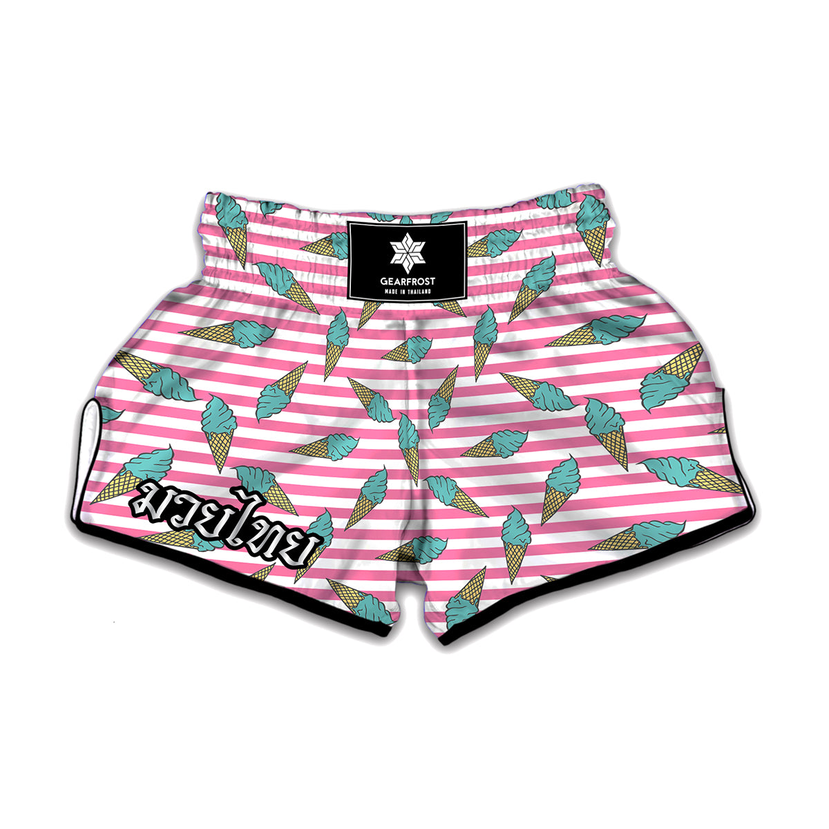 Pink Striped Ice Cream Pattern Print Muay Thai Boxing Shorts