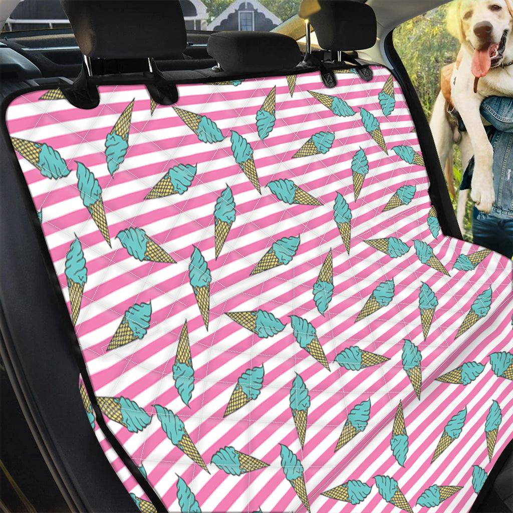 Pink Striped Ice Cream Pattern Print Pet Car Back Seat Cover