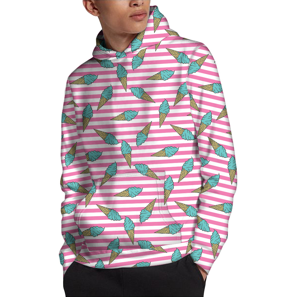 Pink Striped Ice Cream Pattern Print Pullover Hoodie