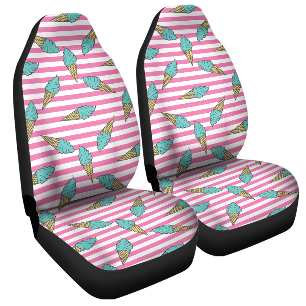 Pink Striped Ice Cream Pattern Print Universal Fit Car Seat Covers