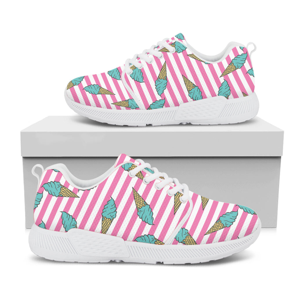 Pink Striped Ice Cream Pattern Print White Athletic Shoes