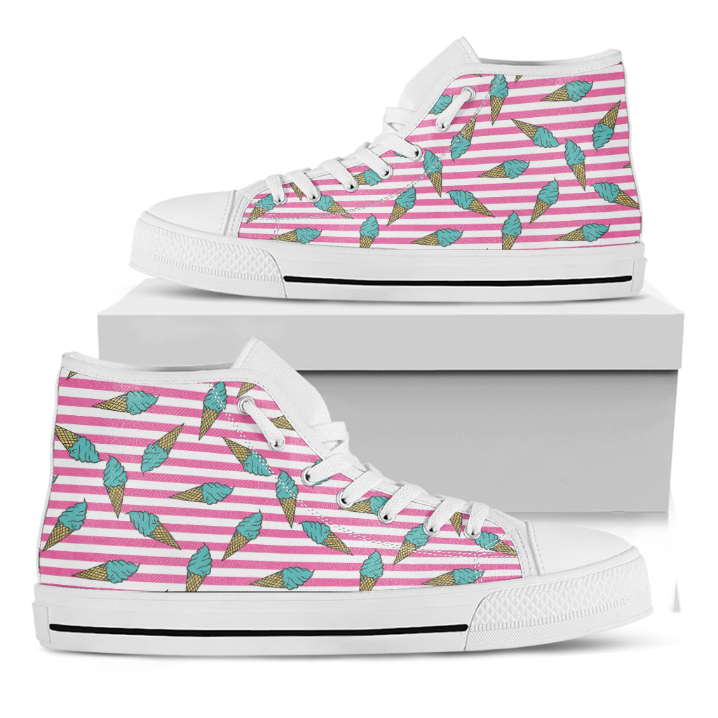 Pink Striped Ice Cream Pattern Print White High Top Shoes