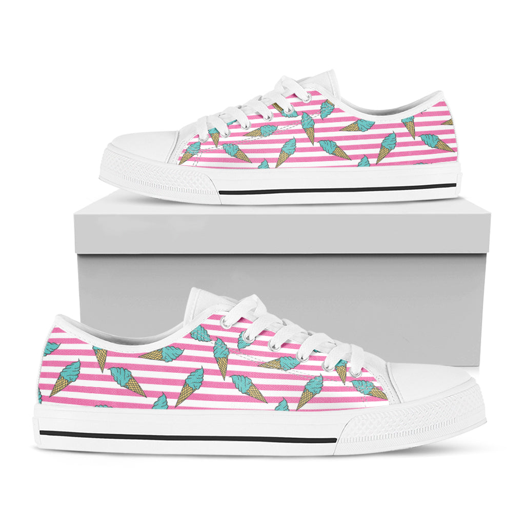 Pink Striped Ice Cream Pattern Print White Low Top Shoes