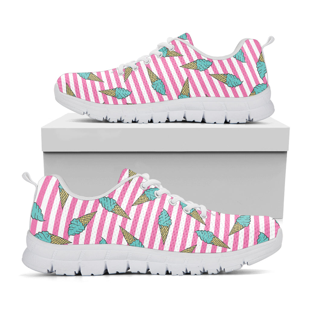 Pink Striped Ice Cream Pattern Print White Sneakers