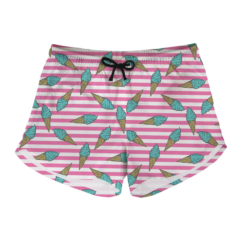 Pink Striped Ice Cream Pattern Print Women's Shorts