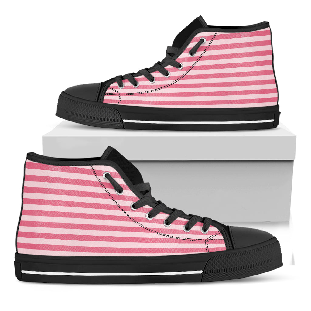 Pink Striped Pattern Print Black High Top Shoes