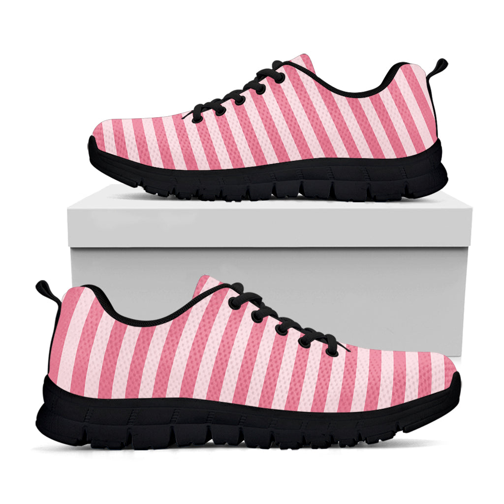 Pink Striped Pattern Print Black Sneakers