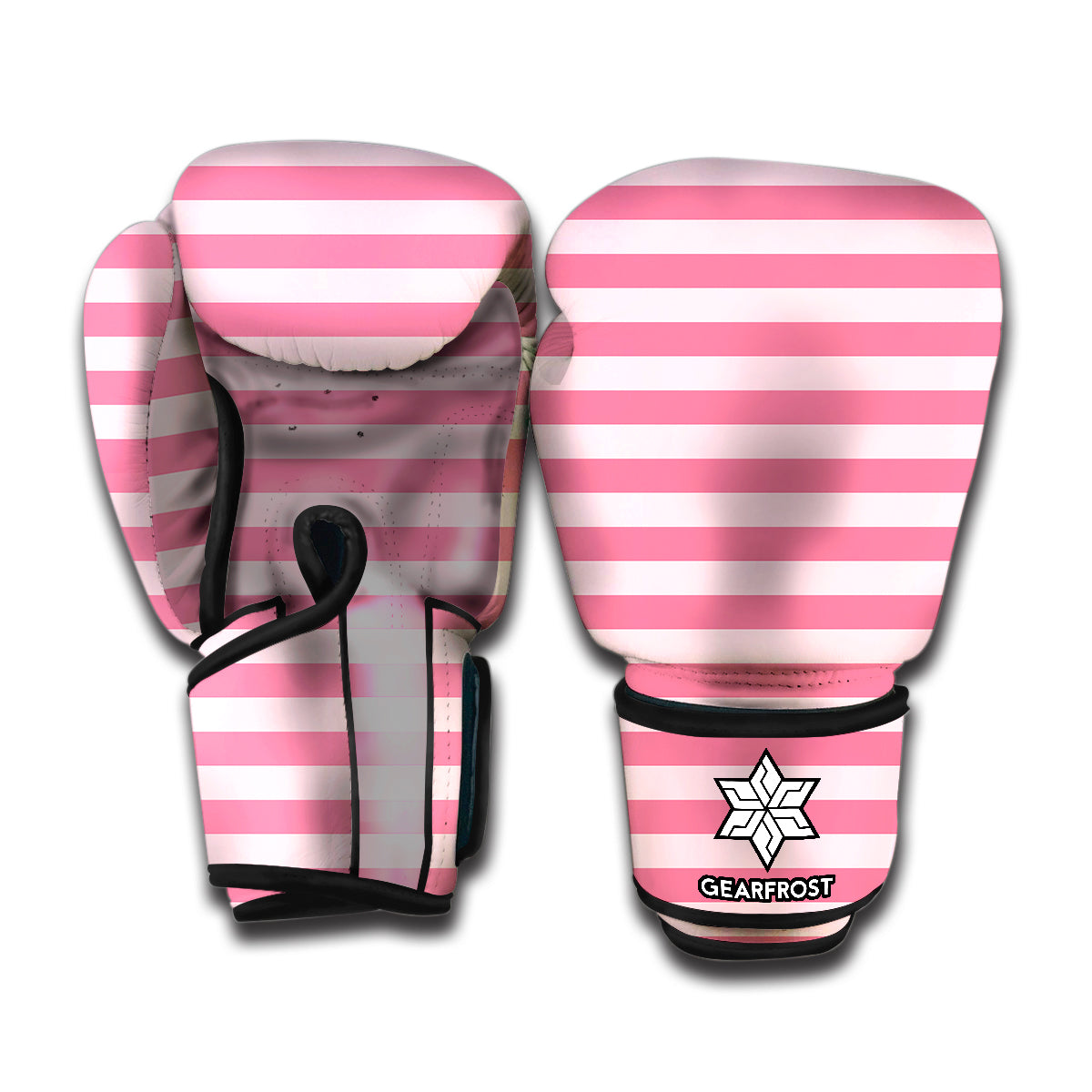 Pink Striped Pattern Print Boxing Gloves