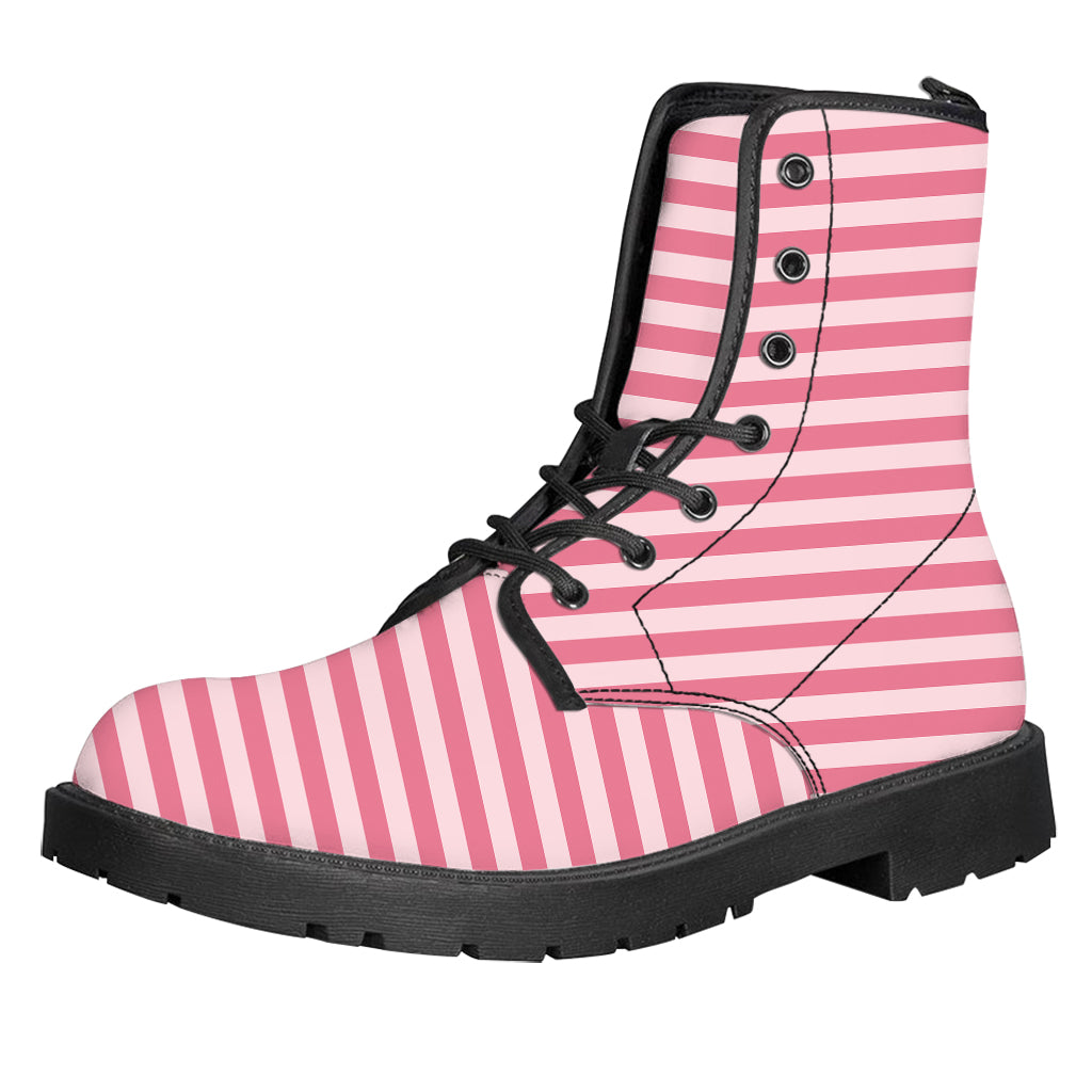 Pink Striped Pattern Print Leather Boots