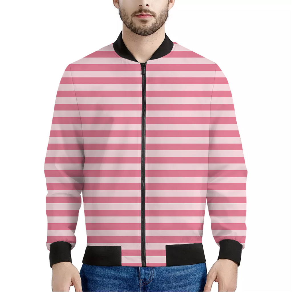 Pink Striped Pattern Print Men's Bomber Jacket