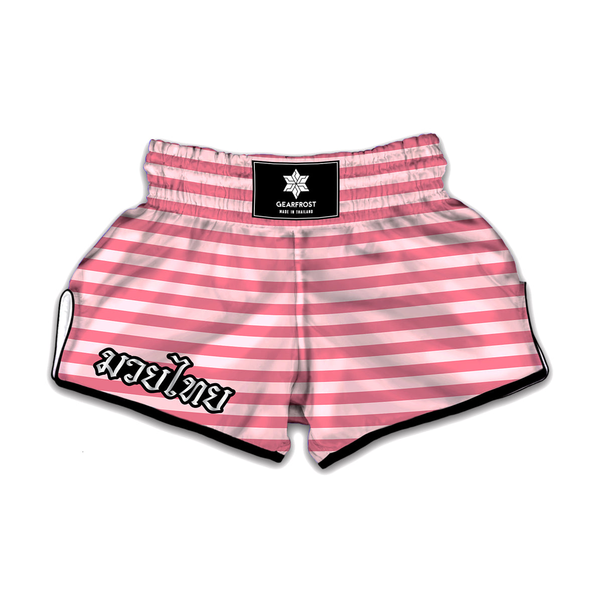Pink Striped Pattern Print Muay Thai Boxing Shorts