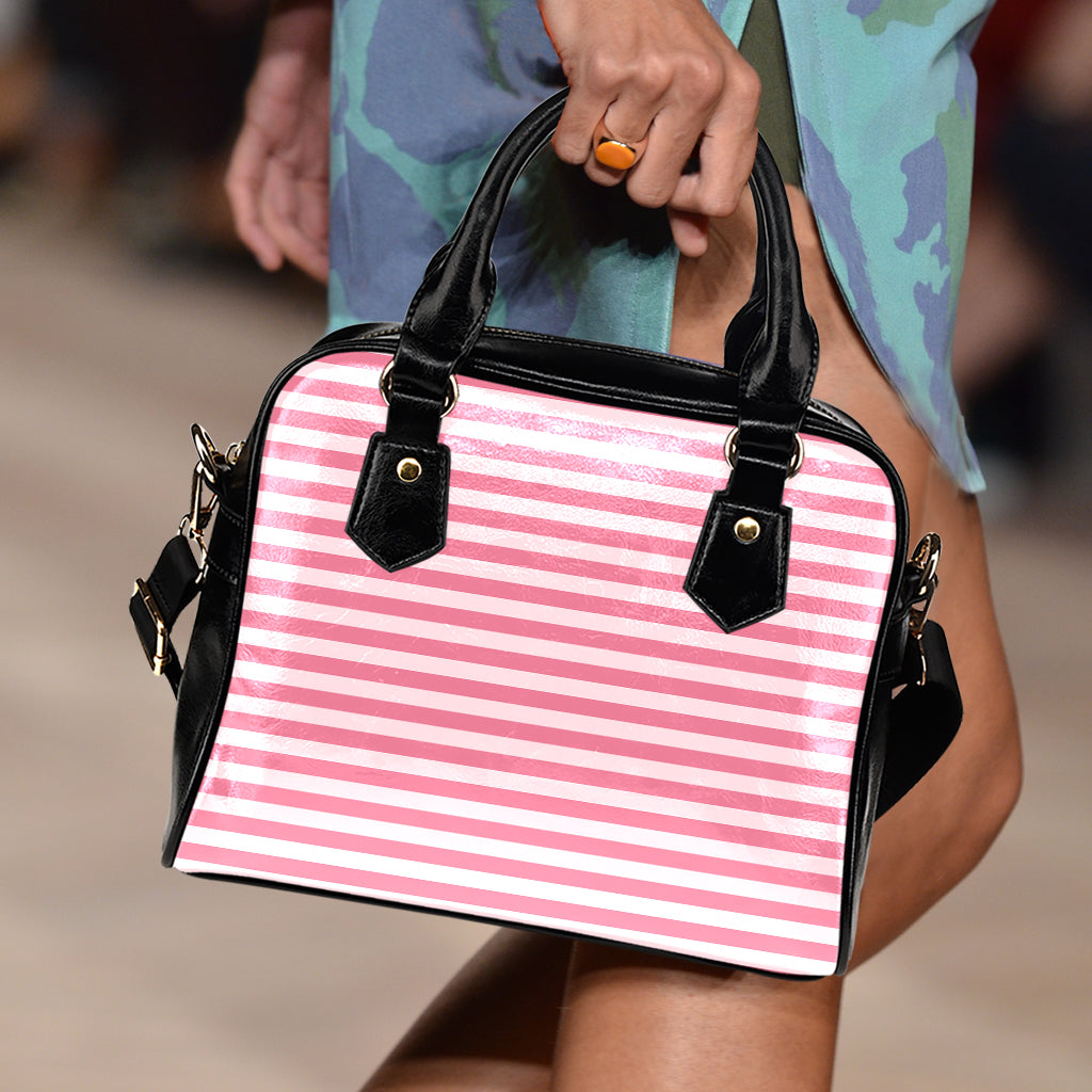 Pink Striped Pattern Print Shoulder Handbag