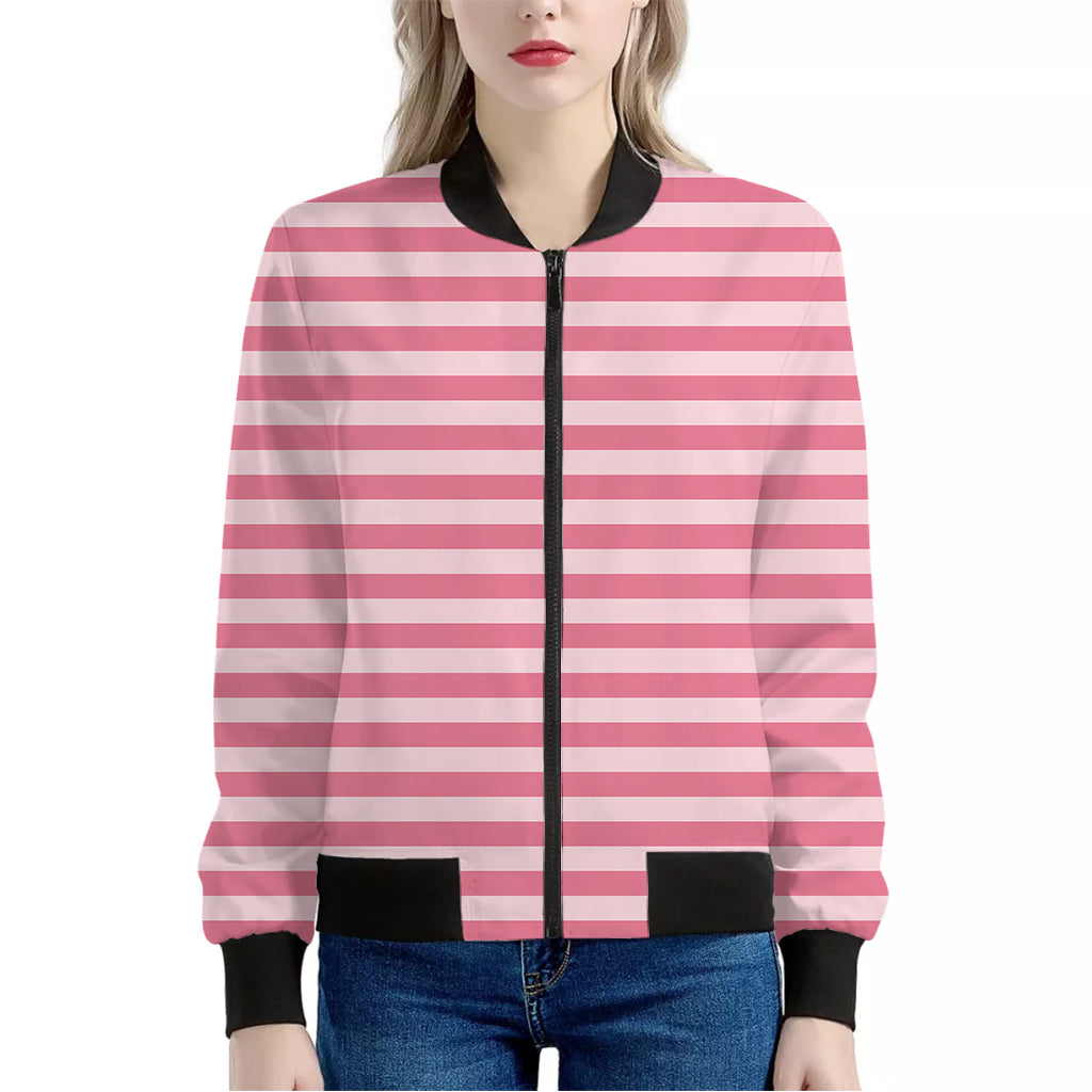 Pink Striped Pattern Print Women's Bomber Jacket