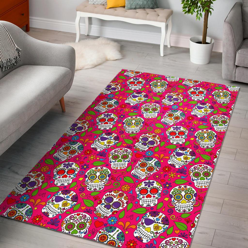 Pink Sugar Skull Pattern Print Area Rug