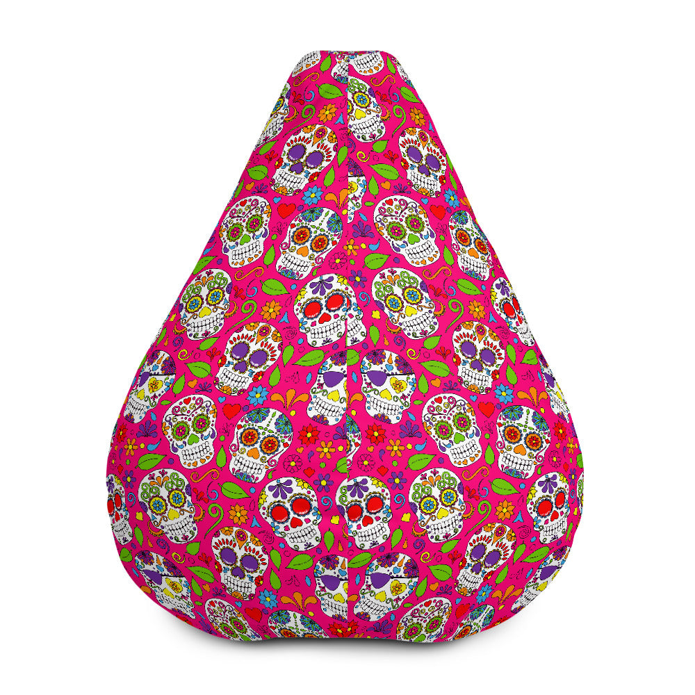 Pink Sugar Skull Pattern Print Bean Bag Cover