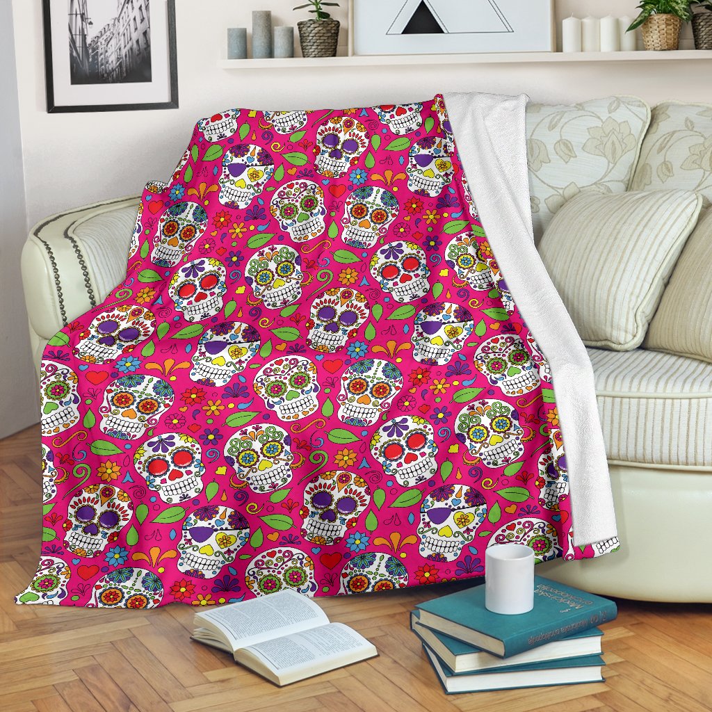 Pink Sugar Skull Pattern Print Blanket