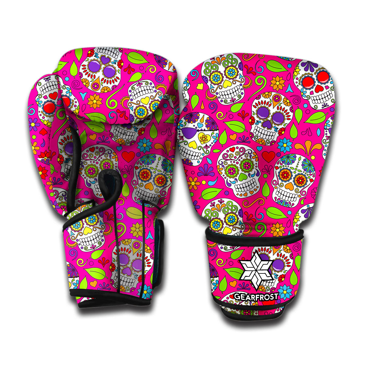 Pink Sugar Skull Pattern Print Boxing Gloves