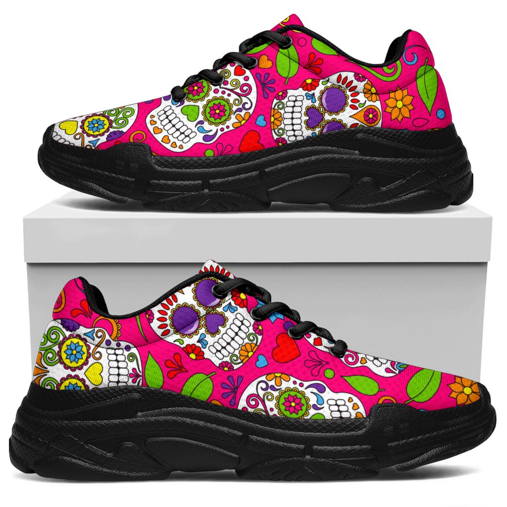 Pink Sugar Skull Pattern Print Chunky Sneakers