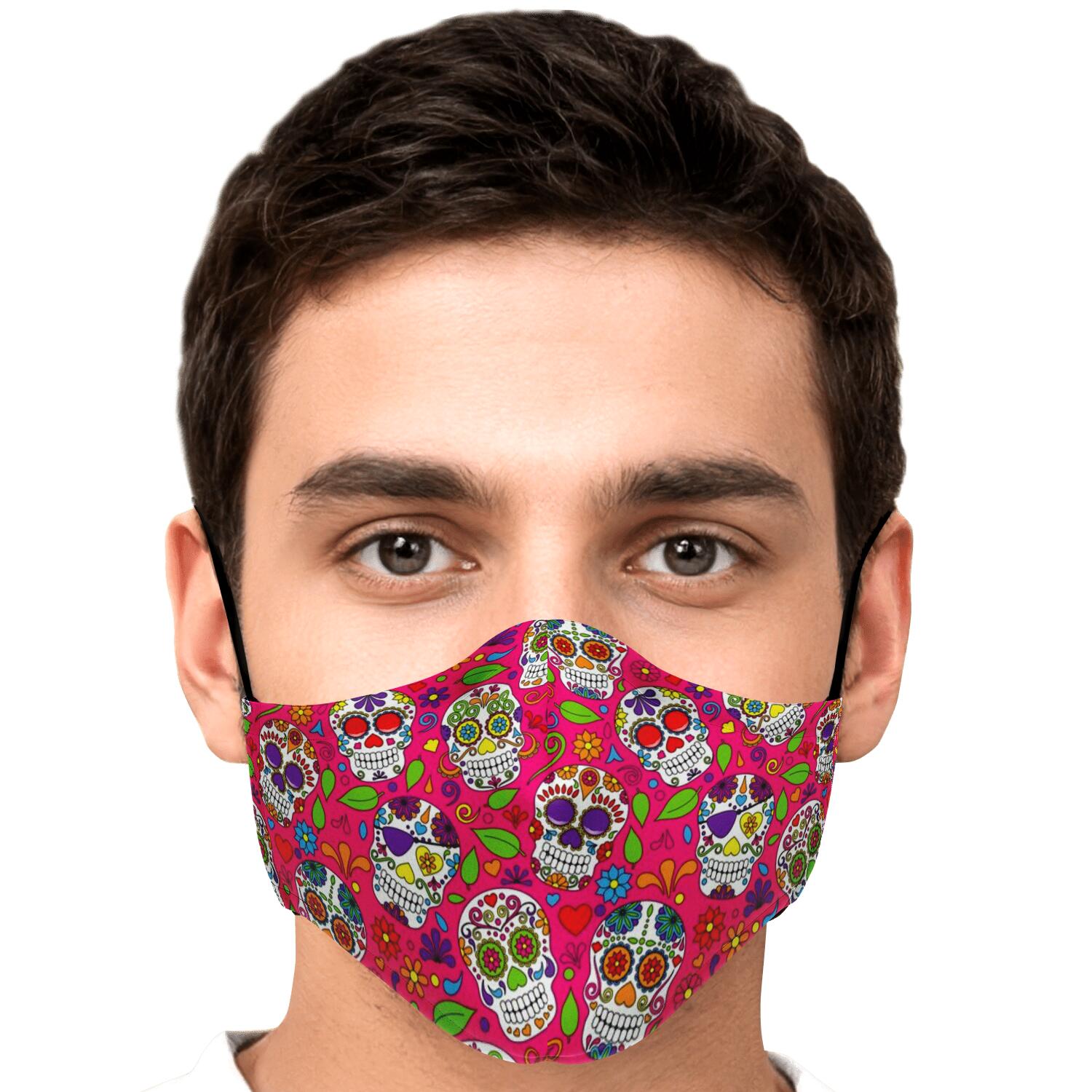 Pink Sugar Skull Pattern Print Face Mask