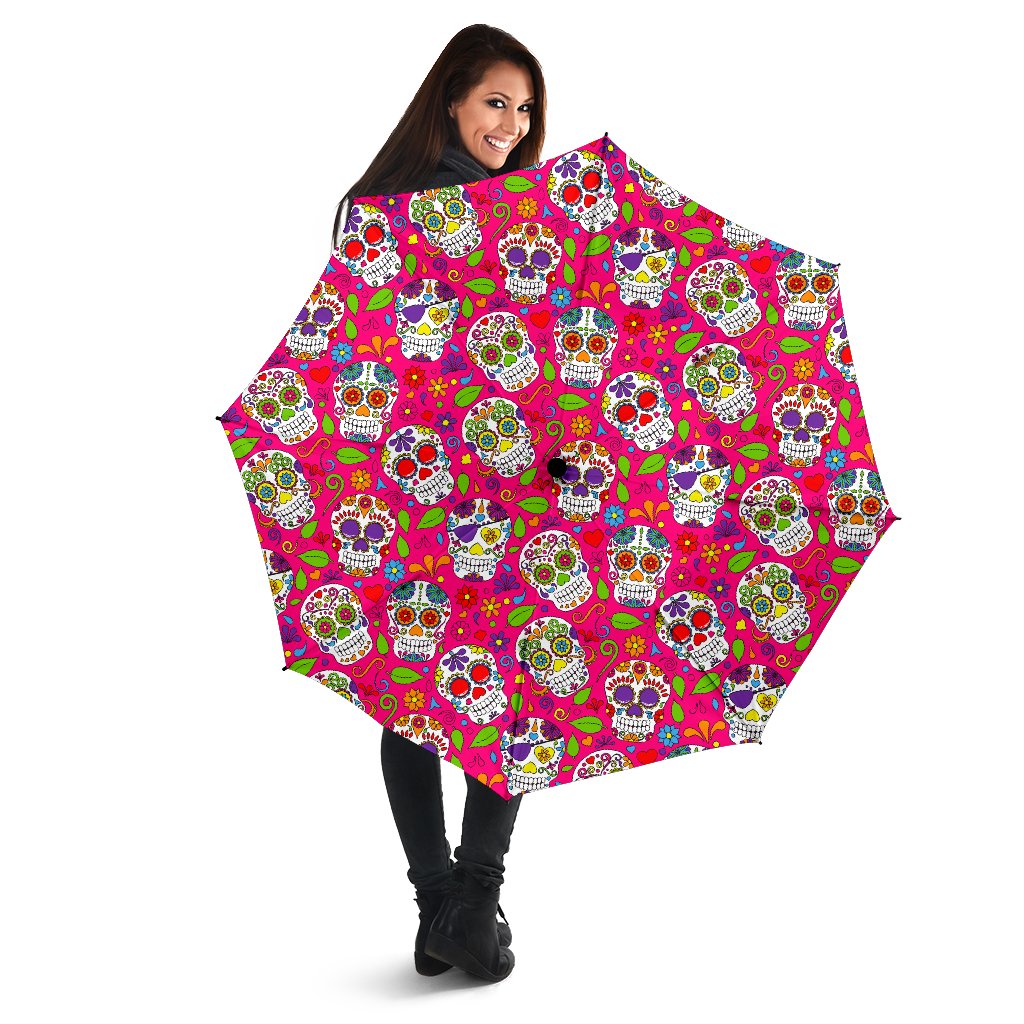 Pink Sugar Skull Pattern Print Foldable Umbrella