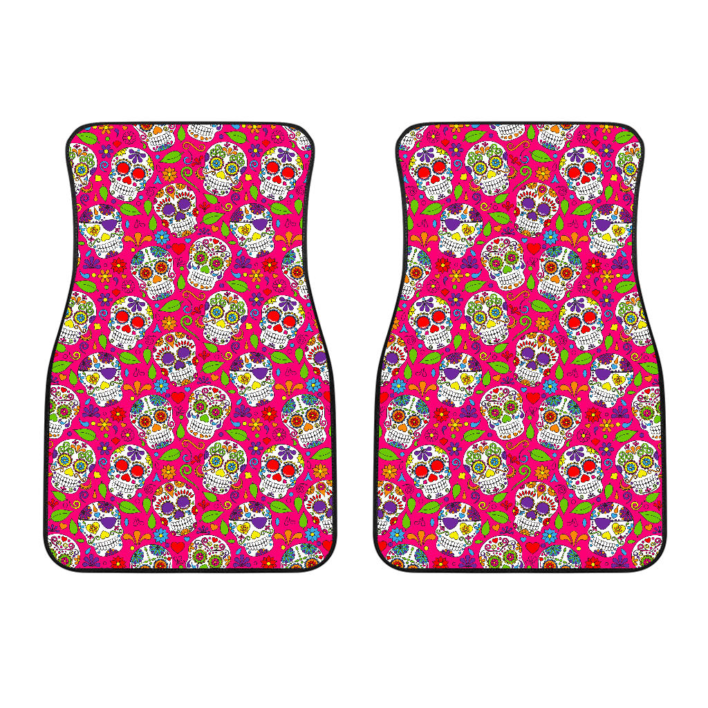 Pink Sugar Skull Pattern Print Front Car Floor Mats