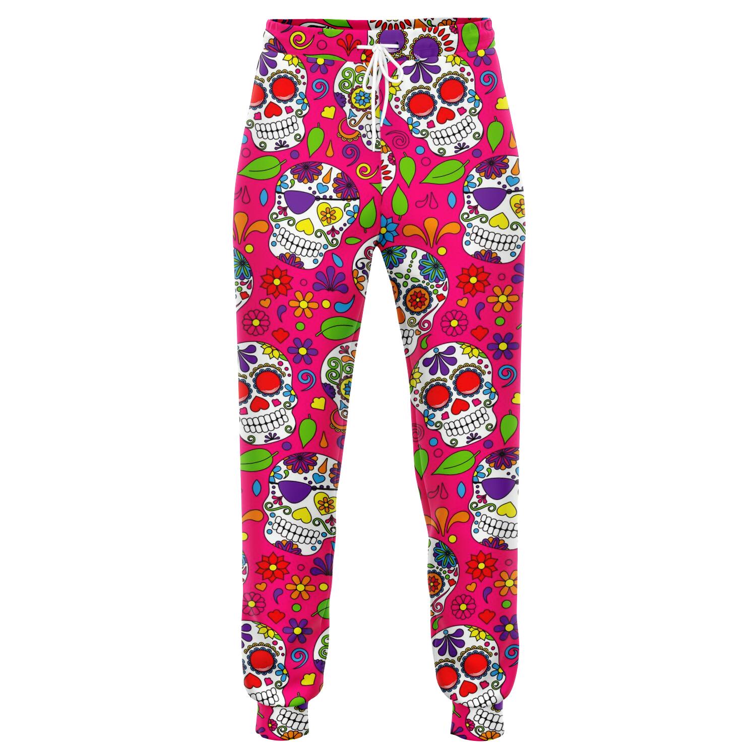 Pink Sugar Skull Pattern Print Jogger Pants