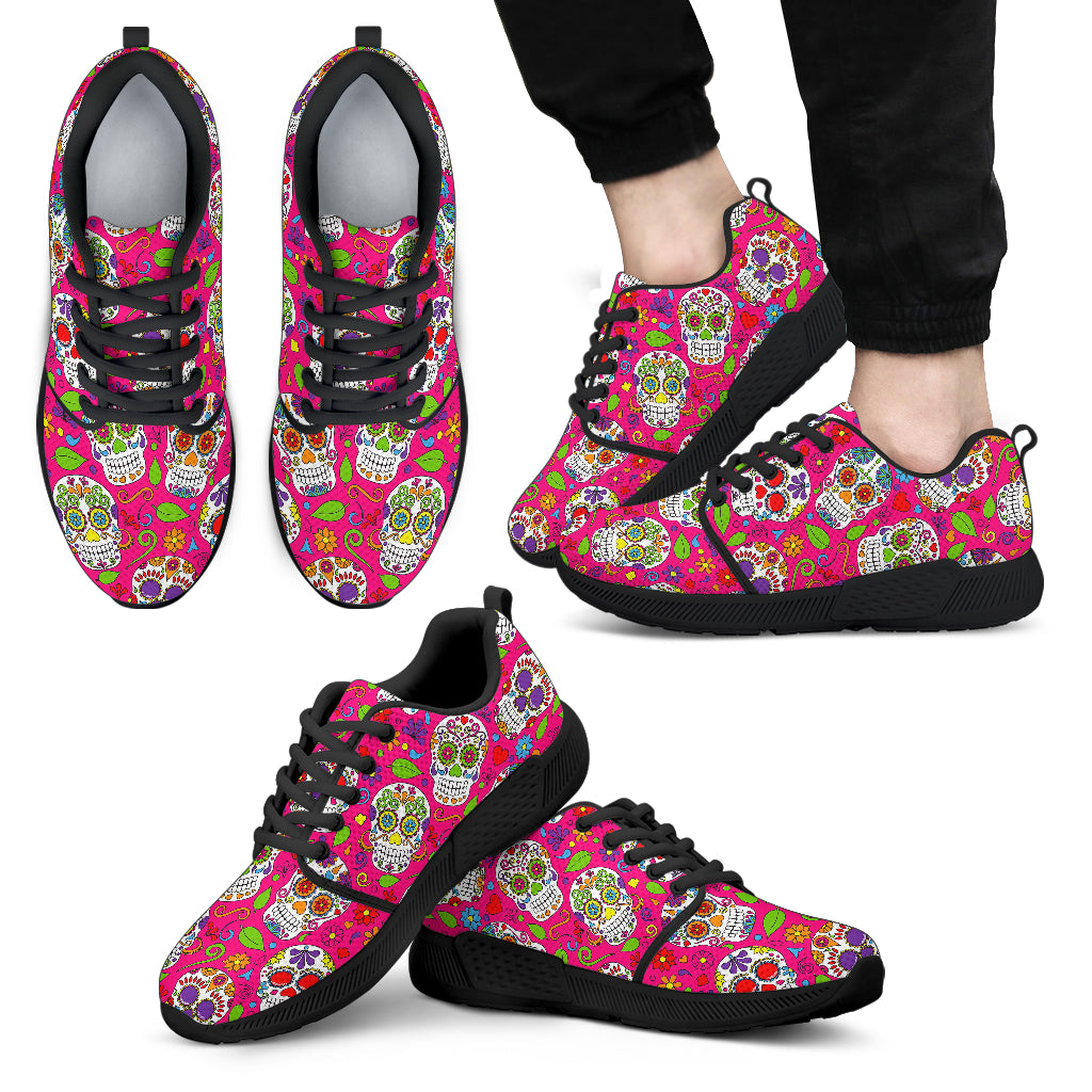 Pink Sugar Skull Pattern Print Men's Athletic Shoes