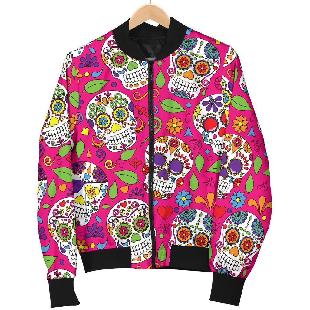 Pink Sugar Skull Pattern Print Men's Bomber Jacket