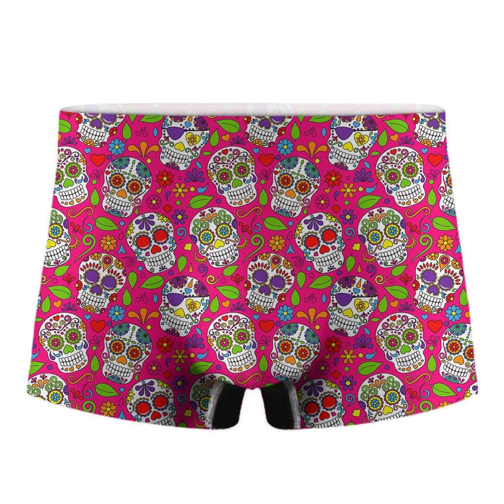 Pink Sugar Skull Pattern Print Men's Boxer Briefs