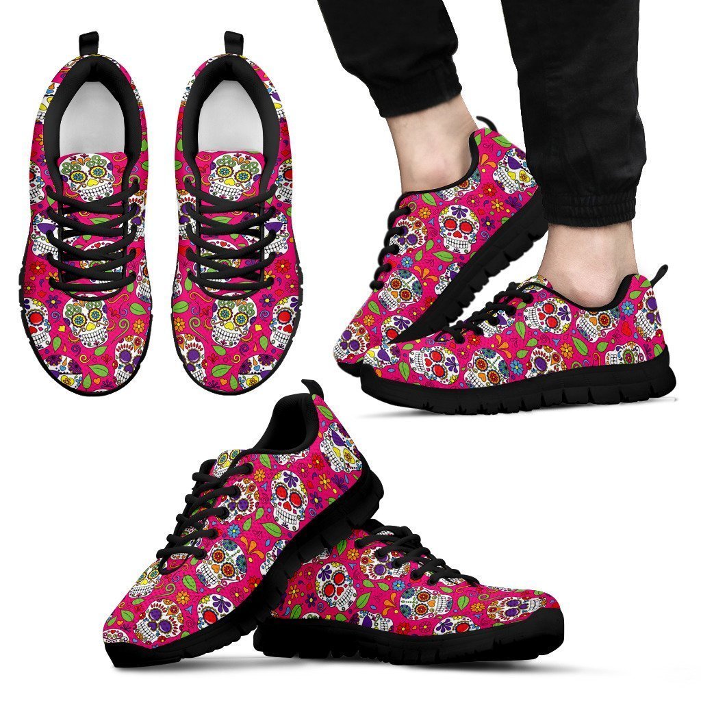 Pink Sugar Skull Pattern Print Men's Sneakers